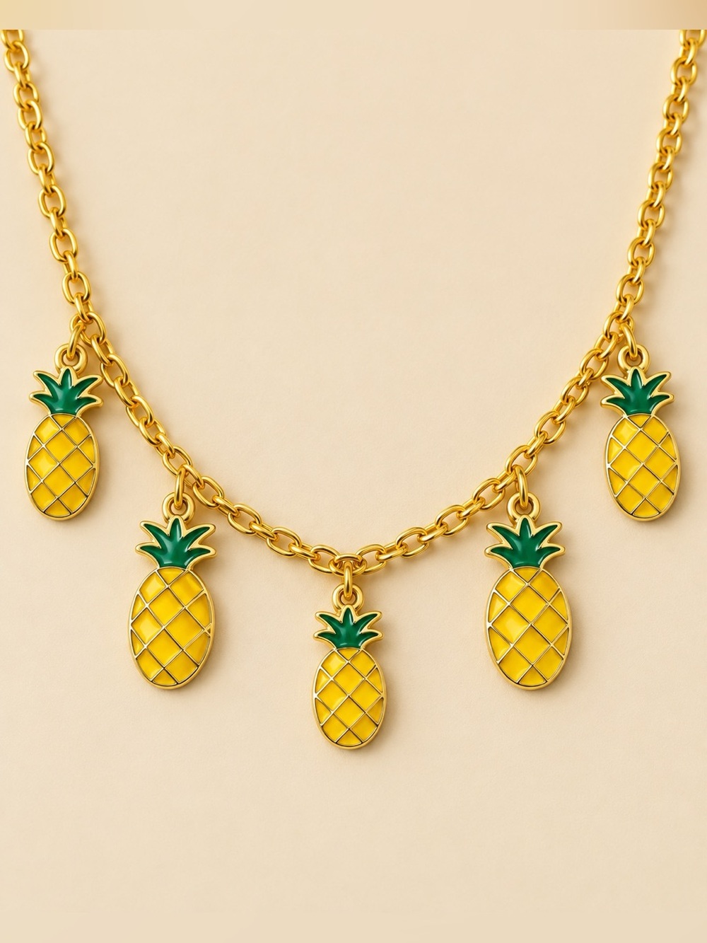 Pineapple Charm Necklace | Gold Tone Y2K Tropical Fruit Kawaii Jewellery
